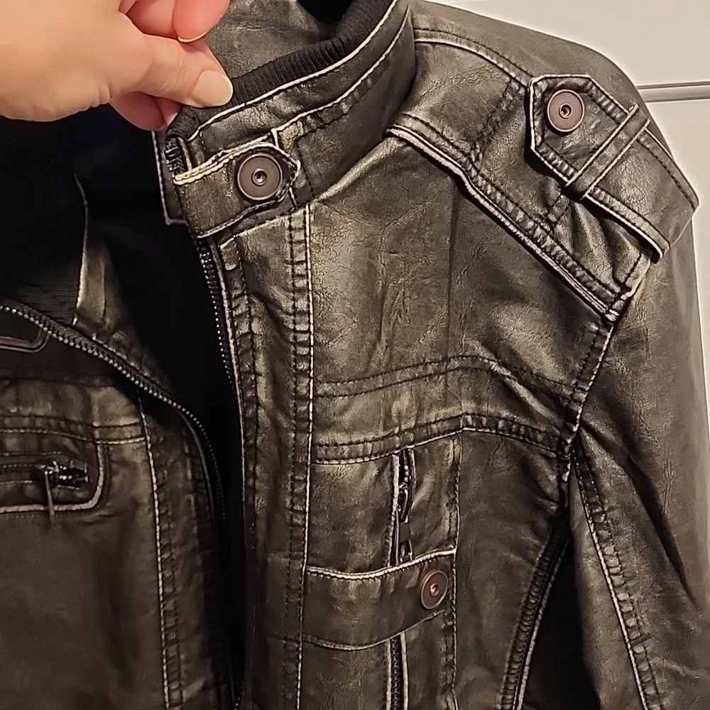 Faux Leather Jacket in Dark Gray - Picture 4 of 8